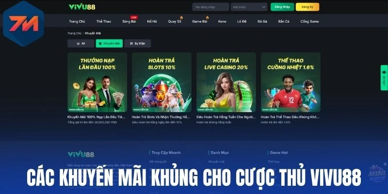 Vivu88 - Sân Chơi Cá Cược Thể Thao Hàng Đầu Khu Vực 3 Các khuyến mãi khủng cho cược thủ Vivu88