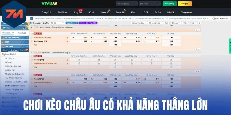 Vivu88 - Sân Chơi Cá Cược Thể Thao Hàng Đầu Khu Vực 2 Chơi kèo châu Âu có khả năng thắng lớn