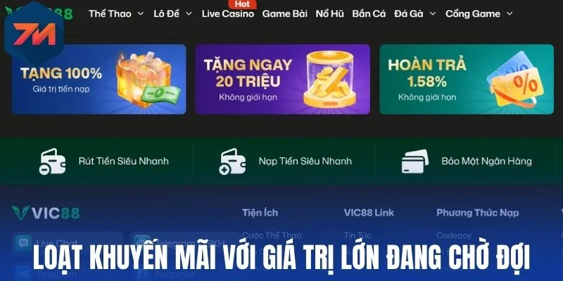 Vic88 - Sân Chơi Sở Hữu Bảng Tỷ Lệ Kèo Hấp Dẫn Bậc Nhất 2 Loạt khuyến mãi với giá trị lớn đang chờ đợi