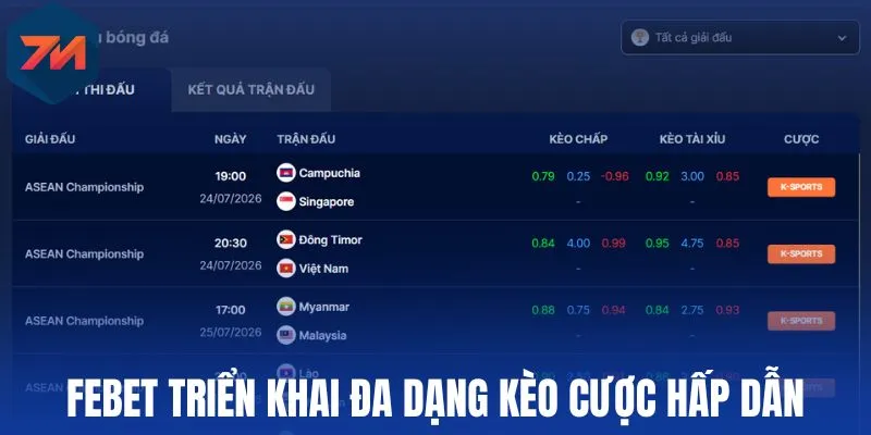 Febet - Nhà Cái Thể Thao Uy Tín, Odds Cập Nhật Chuẩn 3 Febet triển khai đa dạng kèo cược hấp dẫn